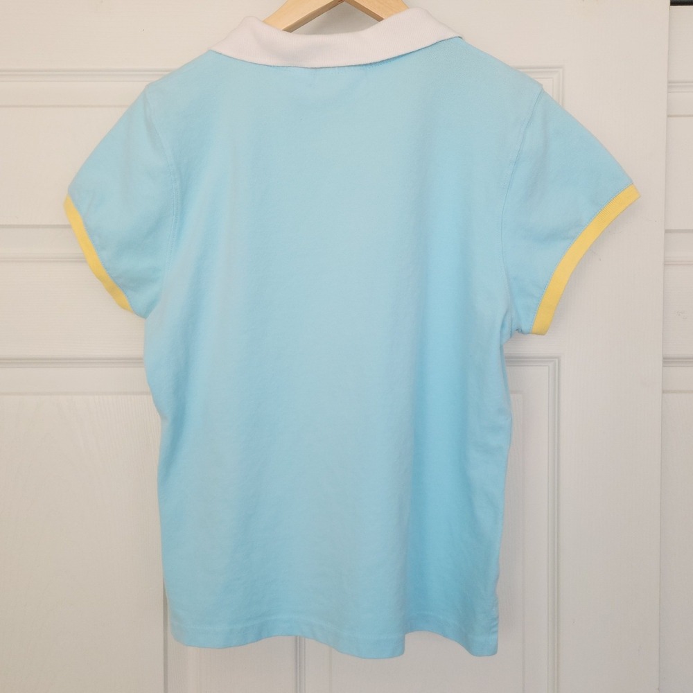 Liz‎ Claiborne Golf Polo Shirt Light Blue, White & Yellow Accents Petite L/XL - Picture 5 of 9